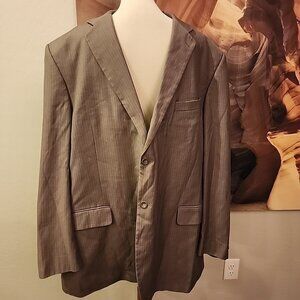 caravelli suit jacket Blazer 54L Tan Pin Striped Italy 2 Button